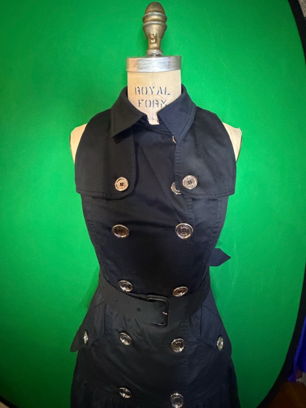 Burberry London Trench Dress Navy Belted US 4 Silver Buttons Designer